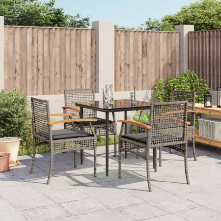 Set comedor de jardín 5 piezas con cojines ratán sintético gris de , Conjuntos de jardín - Ref: Foro24-3213611, Precio: 314,4...