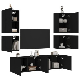 Muebles de TV de pared 6 piezas madera de ingeniería negro de , Muebles TV - Ref: Foro24-3216472, Precio: 213,93 €, Descuento: %