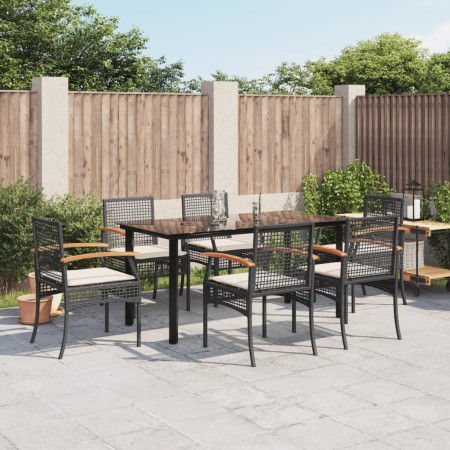 Set de comedor de jardín 7 pzas y cojines ratán sintético negro de , Conjuntos de jardín - Ref: Foro24-3213607, Precio: 439,4...