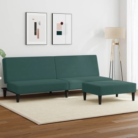 Sofá cama de 2 plazas con taburete terciopelo verde oscuro de , Sofás - Ref: Foro24-3216233, Precio: 299,58 €, Descuento: %
