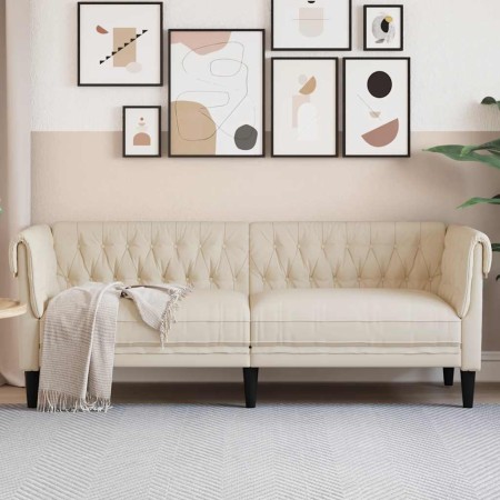 Sofá Chesterfield de 3 plazas lino de , Sofás - Ref: Foro24-372563, Precio: 340,48 €, Descuento: %