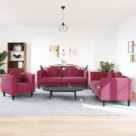 Juego de sofás con cojines 3 piezas terciopelo rojo tinto de , Sofás - Ref: Foro24-3209251, Precio: 644,48 €, Descuento: %