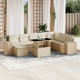 Set de sofás de jardín 9 pzas con cojines ratán sintético beige en Conjuntos de jardín | Comprar online en Foru.es
