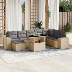 Set de sofás de jardín 9 pzas con cojines ratán sintético beige en Conjuntos de jardín | Comprar online en Foru.es