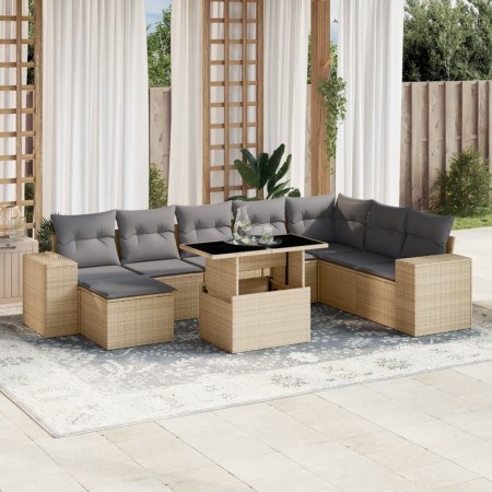 Set de sofás de jardín 9 pzas con cojines ratán sintético beige en Conjuntos de jardín | Comprar online en Foru.es