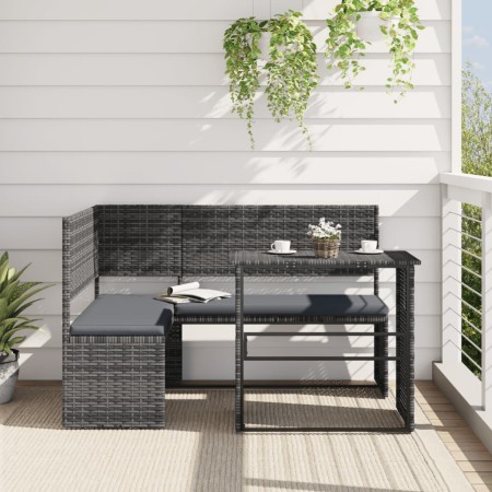 Sofá de jardín en forma de L con mesa y cojines ratán PE gris de , Conjuntos de jardín - Ref: Foro24-362348, Precio: 234,75 €...