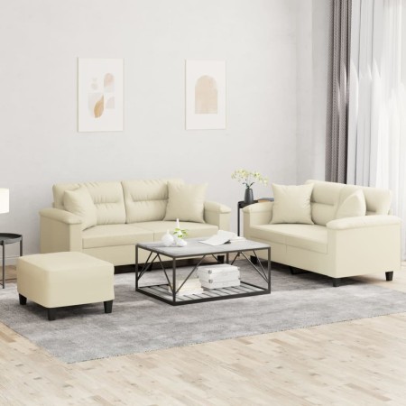 Juego de sofás con cojines 3 piezas cuero sintético color crema de , Sofás - Ref: Foro24-3202378, Precio: 591,28 €, Descuento: %