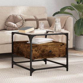 Mesa de centro tapa de vidrio acero roble ahumado 50x50x45 cm de , Mesas de centro - Ref: Foro24-846051, Precio: 59,77 €, Des...