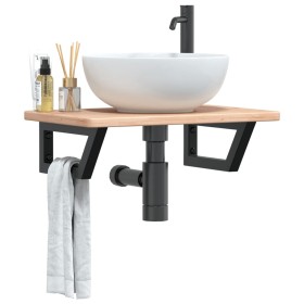Estante de lavabo de pared de acero y madera maciza de roble de , Tocadores de baño - Ref: Foro24-3302335, Precio: 72,09 €, D...