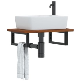 Estante de lavabo de pared de acero y madera maciza de roble de , Tocadores de baño - Ref: Foro24-3302349, Precio: 75,19 €, D...