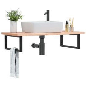 Estante de lavabo de pared de acero y madera maciza de haya de , Tocadores de baño - Ref: Foro24-3302433, Precio: 117,20 €, D...