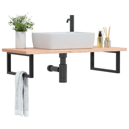 Estante de lavabo de pared de acero y madera maciza de haya de , Tocadores de baño - Ref: Foro24-3302433, Precio: 117,20 €, D...