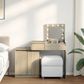 Tocador con luces LED color roble Sonoma 115x37x110,5 cm de , Tocadores para dormitorios - Ref: Foro24-848229, Precio: 116,77...