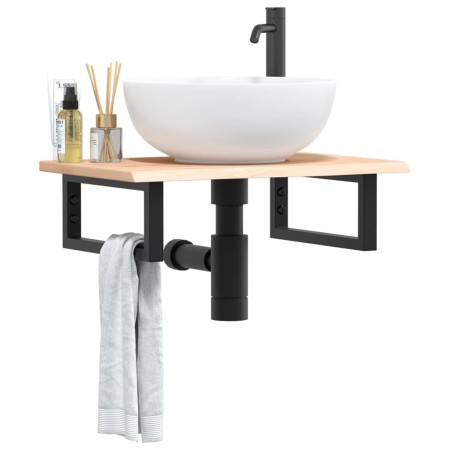 Estante de lavabo de pared de acero y madera maciza de roble de , Tocadores de baño - Ref: Foro24-3302541, Precio: 60,09 €, D...