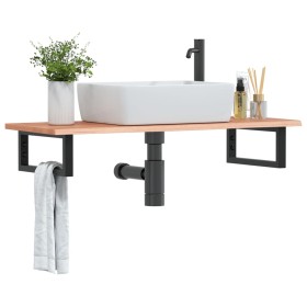 Estante de lavabo de pared de acero y madera maciza de roble de , Tocadores de baño - Ref: Foro24-3302569, Precio: 93,21 €, D...