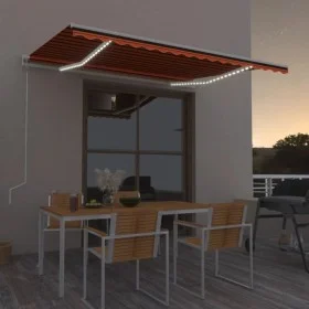 Automatic awning LED wind sensor orange brown 450x300 cm by vidaXL, Awnings - Ref: Foro24-3068935, Price: 604,65 €, Discount: %