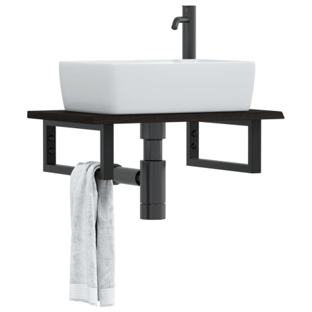 Estante de lavabo de pared de acero y madera maciza de roble de , Tocadores de baño - Ref: Foro24-3302581, Precio: 67,84 €, D...