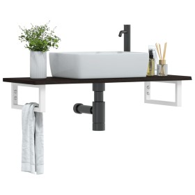 Estante de lavabo de pared de acero y madera maciza de roble de , Tocadores de baño - Ref: Foro24-3302588, Precio: 71,44 €, D...
