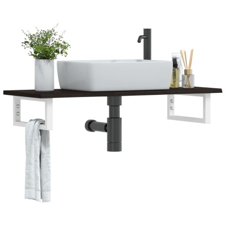 Estante de lavabo de pared de acero y madera maciza de roble de , Tocadores de baño - Ref: Foro24-3302588, Precio: 71,44 €, D...