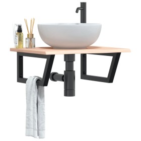 Estante de lavabo de pared de acero y madera maciza de roble de , Tocadores de baño - Ref: Foro24-3302595, Precio: 72,89 €, D...