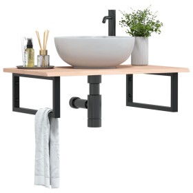 Estante de lavabo de pared de acero y madera maciza de roble de , Tocadores de baño - Ref: Foro24-3302597, Precio: 93,11 €, D...