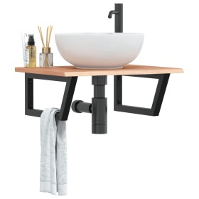 Estante de lavabo de pared de acero y madera maciza de roble de , Tocadores de baño - Ref: Foro24-3302607, Precio: 85,33 €, D...