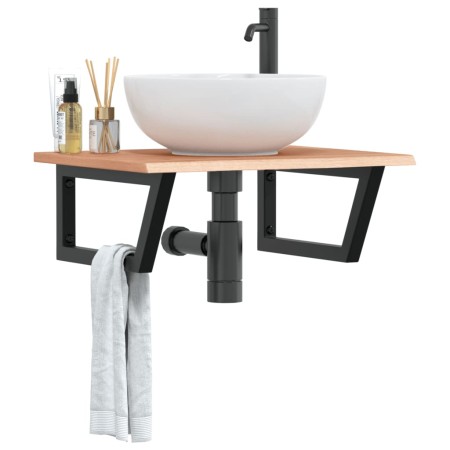Estante de lavabo de pared de acero y madera maciza de roble de , Tocadores de baño - Ref: Foro24-3302607, Precio: 85,33 €, D...