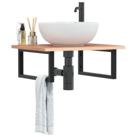 Estante de lavabo de pared de acero y madera maciza de roble de , Tocadores de baño - Ref: Foro24-3302605, Precio: 91,49 €, D...