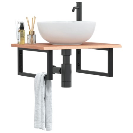 Estante de lavabo de pared de acero y madera maciza de roble de , Tocadores de baño - Ref: Foro24-3302605, Precio: 91,49 €, D...