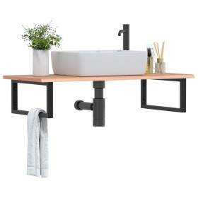 Estante de lavabo de pared de acero y madera maciza de roble de , Tocadores de baño - Ref: Foro24-3302613, Precio: 124,64 €, ...