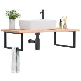 Estante de lavabo de pared de acero y madera maciza de haya de , Tocadores de baño - Ref: Foro24-3302517, Precio: 130,18 €, D...