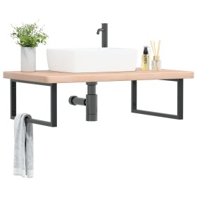 Estante de lavabo de pared de acero y madera maciza de roble de , Tocadores de baño - Ref: Foro24-3302473, Precio: 160,30 €, ...