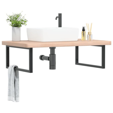 Estante de lavabo de pared de acero y madera maciza de roble de , Tocadores de baño - Ref: Foro24-3302473, Precio: 160,30 €, ...