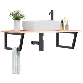 Estante de lavabo de pared de acero y madera maciza de roble de , Tocadores de baño - Ref: Foro24-3302639, Precio: 115,39 €, ...