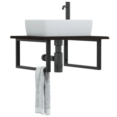 Estante de lavabo de pared de acero y madera maciza de roble de , Tocadores de baño - Ref: Foro24-3302653, Precio: 76,38 €, D...