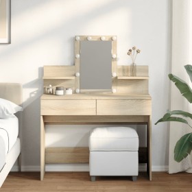 Tocador con LED color roble Sonoma 100x40x130 cm de , Tocadores para dormitorios - Ref: Foro24-848201, Precio: 154,09 €, Desc...