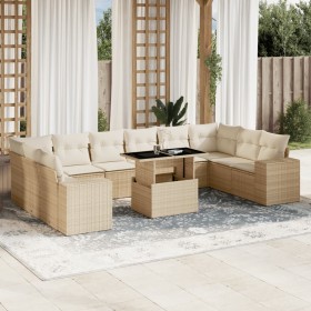 Set de sofás de jardín 11pzas con cojines ratán sintético beige en Conjuntos de jardín | Comprar online en Foru.es