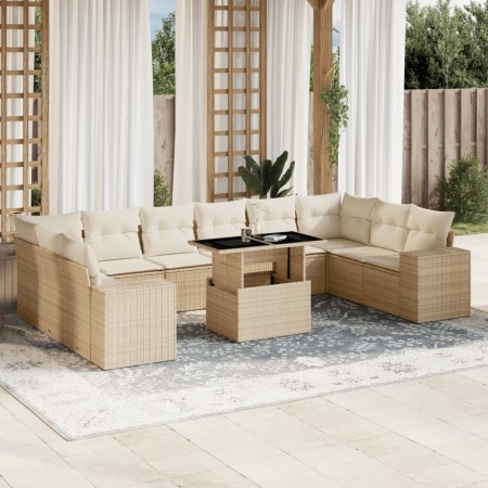 Set de sofás de jardín 11pzas con cojines ratán sintético beige en Conjuntos de jardín | Comprar online en Foru.es
