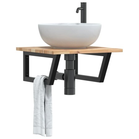 Estante de lavabo de pared acero y madera maciza de acacia de , Tocadores de baño - Ref: Foro24-3302763, Precio: 63,51 €, Des...