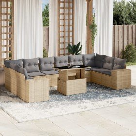 Set de sofás de jardín 11pzas con cojines ratán sintético beige en Conjuntos de jardín | Comprar online en Foru.es