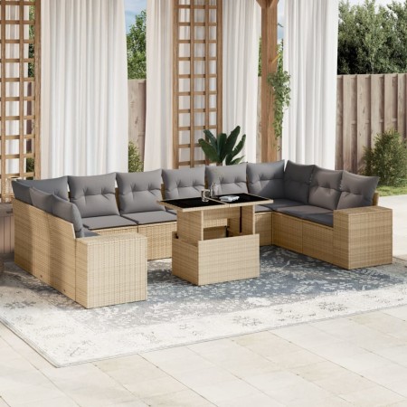 Set de sofás de jardín 11pzas con cojines ratán sintético beige en Conjuntos de jardín | Comprar online en Foru.es
