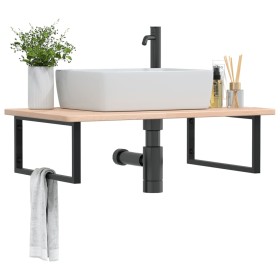 Estante de lavabo de pared de acero y madera maciza de roble de , Tocadores de baño - Ref: Foro24-3302465, Precio: 130,72 €, ...