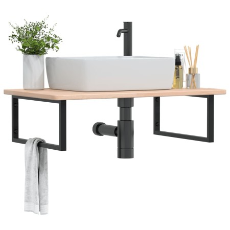 Estante de lavabo de pared de acero y madera maciza de roble de , Tocadores de baño - Ref: Foro24-3302465, Precio: 130,72 €, ...