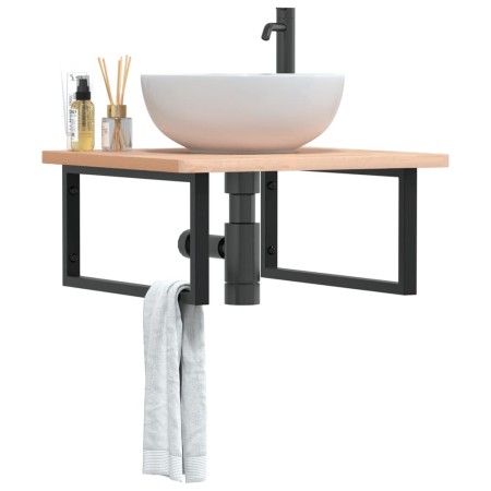 Estante de lavabo de pared de acero y madera maciza de haya de , Tocadores de baño - Ref: Foro24-3302501, Precio: 87,74 €, De...