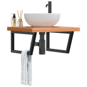 Estante de lavabo de pared de acero y madera maciza de haya de , Tocadores de baño - Ref: Foro24-3302515, Precio: 107,96 €, D...