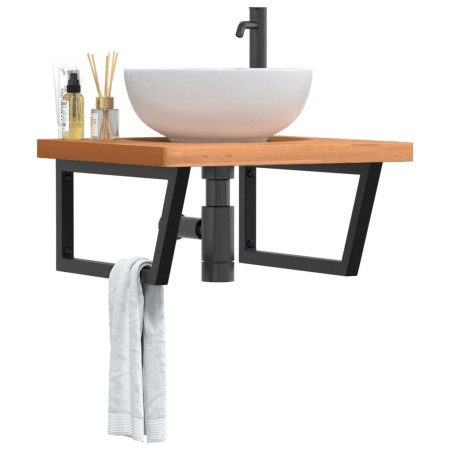Estante de lavabo de pared de acero y madera maciza de haya de , Tocadores de baño - Ref: Foro24-3302515, Precio: 107,96 €, D...