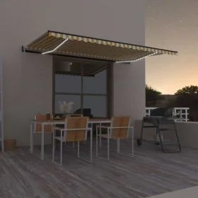 Toldo automático LED sensor de viento amarillo blanco 500x300cm de vidaXL, Toldos - Ref: Foro24-3069153, Precio: 618,75 €, De...