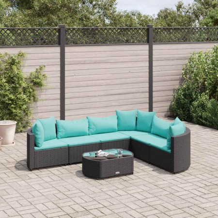 Set de sofás de jardín 7 pzas con cojines ratán sintético negro de , Conjuntos de jardín - Ref: Foro24-3308380, Precio: 498,2...