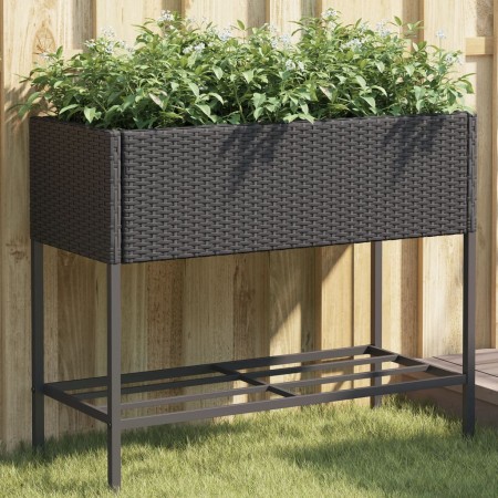 Jardinera con estante ratán sintético negro de , Maceteros y jardineras - Ref: Foro24-366384, Precio: 85,63 €, Descuento: %