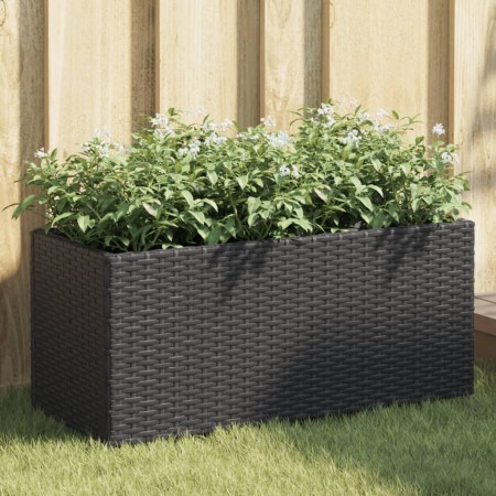 Jardineras con 2 maceteros 2 uds ratán PE negro 72x30x32 cm de , Maceteros y jardineras - Ref: Foro24-3210528, Precio: 102,38...